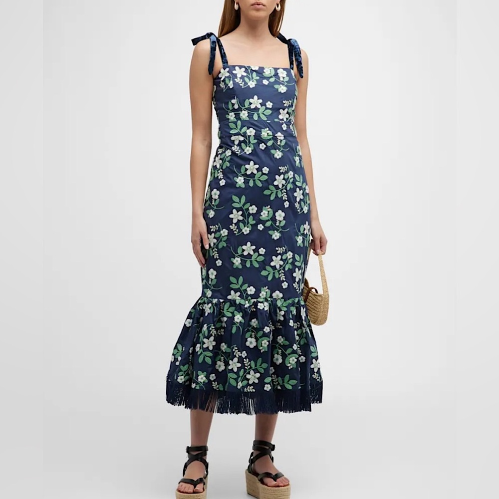 EDDY Dress Navy Floral with Green Accents